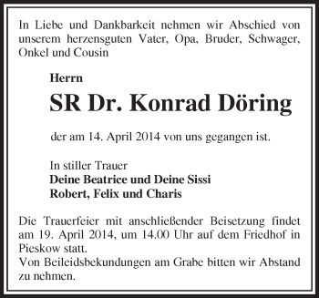 Traueranzeige von Konrad Döring von Märkische Oderzeitung